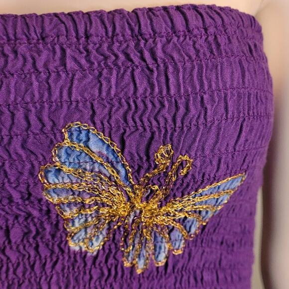 Tiki Palm Purple Metallic Butterfly Tube Dress Med Indie Y2K Beachy Boho Vacay - Picture 5 of 11